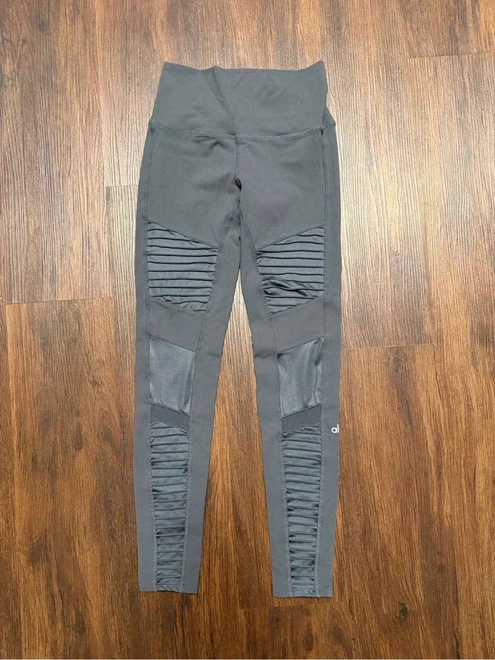 Alo Yoga Slate Gray Moto Leggings Ribbed Mesh Activewear